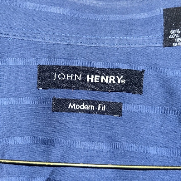John Henry | Modern Fit | Navy Blue | long sleeve button down dress shirt Size L - Picture 8 of 9